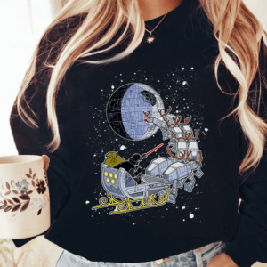 Santa Darth Vader Open Sleigh Christmas Lights T-Shirt, Funny Disney Star Wars Xmas Tee, Galaxy’s Edge Trip